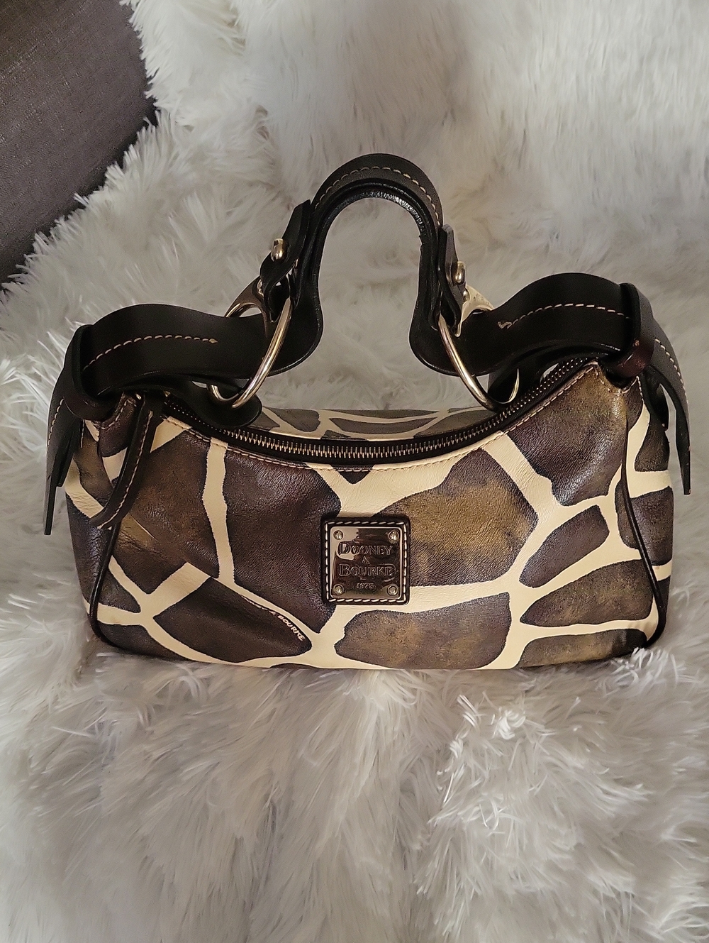 Dooney & Bourke Brown and Cream Giraffe-Print Shoulder Bag